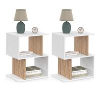 IDMARKET Lot de 2 tables de chevet SOFIA forme S avec rangements ouverts blanc et effet hêtre