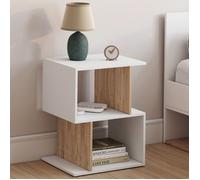 IDMARKET Lot de 2 tables de chevet SOFIA forme S avec rangements ouverts blanc et effet hêtre