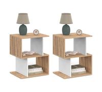 IDMarket - Lot de 2 Tables de Chevet Sofia Forme S Effet hêtre et Blanc | Avec rangements ouverts