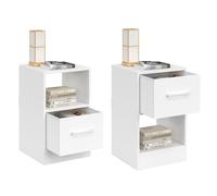 IDMarket Lot de 2 tables de chevet UPPAH 1 tiroir en tissu avec niche bois blanc
