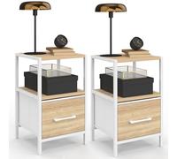 IDMarket - Lot de 2 Tables de Chevet Utah 1 tiroir et 1 Niche Bois et Blanc