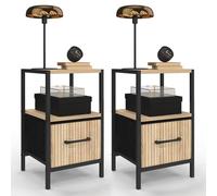 IDMARKET Lot de 2 tables de chevet UTAH 1 tiroir et 1 niche effet lattes