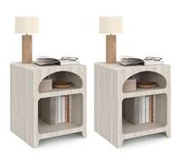 IDMarket – Tables de chevet ALESIA organiques beige effet marbre 2 compartiments – Lot de 2