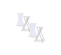 IDMarket - Lot de 2 Tables Hautes Pliantes 105 CM et 2 Housses Blanches