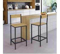 IDMARKET Lot de 2 tabourets de bar DETROIT avec dossier chaise de cuisine design industriel