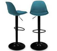 IDMarket - Lot de 2 tabourets de Bar Karl Design Bleu Canard Pied Noir