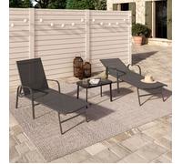 IDMarket - Lot de 2 transats de Jardin inclinables Fidji en Acier Gris Anthracite et Toile Grise