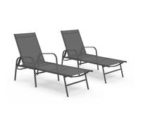 IDMarket - Lot de 2 transats de Jardin inclinables Fidji en Acier Gris Anthracite et Toile Grise