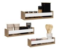 IDMarket Étagères à épices murales JULES – Lot de 3 façon hêtre et blanc