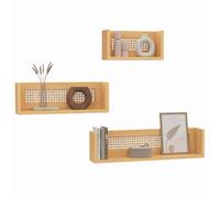 IDMarket - Lot de 3 étagères murales EDHEN Bois et cannage 60/45/30 cm