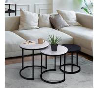 IDMARKET Lot de 3 tables basses gigognes ALASKA rondes 35/40/45 effet marbre et noir pieds métal