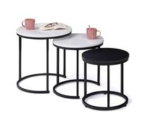 IDMarket Lot de 3 tables basses gigognes ALASKA rondes 35/40/45 effet marbre noir pieds métal