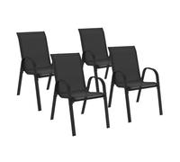 IDMarket - Lot de 4 chaises de Jardin LYMA empilables Noires | En métal et textilène