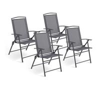 IDMarket - Lot de 4 chaises de Jardin Pliantes ALGHERO | En métal, textilène, gris anthracite, avec accoudoirs