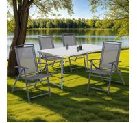 IDMARKET Lot de 4 chaises de jardin pliantes avec accoudoirs ALGHERO métal et textilène gris anthracite