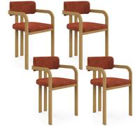 IDMarket - Lot de 4 chaises de salle à manger, fauteuils de table ESMA | En métal effet bois et tissu chenille terracotta avec accoudoirs