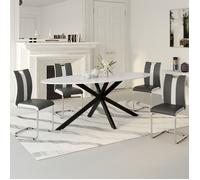 IDMarket Lot de 4 chaises PIA pour salle à manger Gris/Blanc Pieds chromés