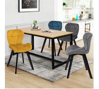 IDMarket - Lot de 4 chaises ROBINE en velours multicolore bleu, gris foncé, gris clair et jaune