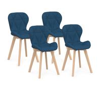 IDMarket - Lot de 4 chaises ROBINE - Tissu bleu canard - Salle à manger