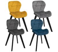 IDMarket - Lot de 4 chaises ROBINE en Velours Mix Color Bleu, Gris foncé, Gris Clair et Jaune