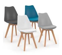 IDMarket - Lot de 4 chaises scandinaves SARA Mix Color | Coloris gris foncé, gris clair, blanc et bleu, pour salle à manger