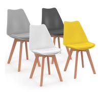IDMarket - Lot de 4 chaises scandinaves SARA Mix Color | Coloris gris foncé, gris clair, blanc et jaune, pour salle à manger