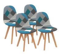 Lot De 4 Chaises Sara Motifs Patchworks Bleus