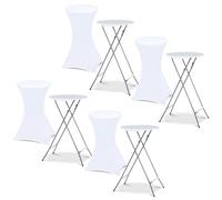 Lot De 4 Tables Hautes Pliantes 105 Cm Et 4 Housses Blanches Blanc