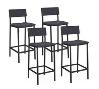 IDMARKET Lot de 4 tabourets de bar AUBIN avec dossier chaise de cuisine velours gris anthracite
