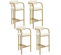IDMarket - Lot de 4 tabourets de bar ESMA effet bois et tissu bouclette | 4 tabourets hauts, chaises de cuisine avec accoudoirs, structure métal imitation bois et revêtement tissu bouclette