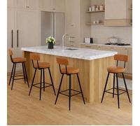IDMARKET Lot de 4 tabourets de bar ISAURE PU marron avec coutures et pieds métal noir