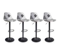 IDMarket Tabourets de bar KARL – Patchworks noirs, gris et blancs – Pied noir – Lot de 4