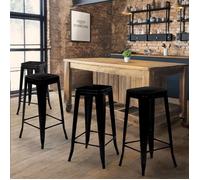 Lot De 4 Tabourets De Bar Leny Métal Noir Mat Empilable Aspect Brut Factory