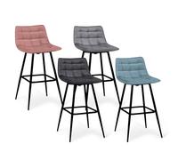 IDMarket - Lot de 4 tabourets de Bar Mady en Velours Mix Color Pastel Bleu, Gris Clair, Gris foncé, Rose