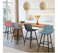 IDMarket - Lot de 4 tabourets de bar Mady en velours mix pastels bleu, gris clair, gris foncé, rose