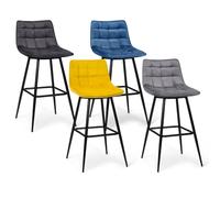 IDMarket - Lot de 4 tabourets de Bar Mady Mix Color Pastel | En velours bleu, gris clair, gris foncé, jaune
