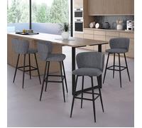 IDMARKET Lot de 4 tabourets de bar OMBLINE assise en tissu gris foncé et pieds en métal noir