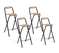 IDMarket - Lot de 4 tabourets de Bar pliants Detroit Structure Noire avec Assise Effet Bois Design Industriel