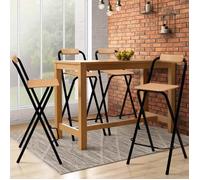 IDMarket - Lot de 4 tabourets de Bar pliants Detroit Structure Noire avec Assise Effet Bois Design Industriel