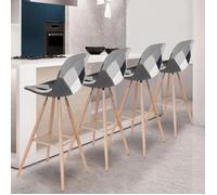 IDMARKET Lot de 4 tabourets de bar SARA motifs patchworks noirs, gris et blancs