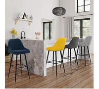 IDMARKET Lot de 4 tabourets de bar THALYA en velours mix color bleu, gris clair, gris foncé, jaune avec demi-accoudoirs