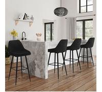 IDMarket - Lot de 4 tabourets de Bar THALYA en Velours Noir avec Demi-accoudoirs
