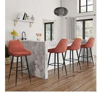 IDMarket - Lot de 4 tabourets de Bar THALYA en Velours Terracotta | Avec demi-accoudoirs