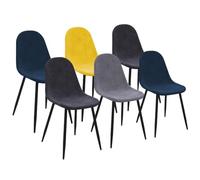 IDMARKET Lot de 6 chaises DALI velours vintage bleu, gris foncé, gris clair et jaune