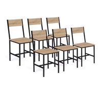 IDMarket Lot de 6 chaises de cuisine Detroit – Design industriel bois clair et noir