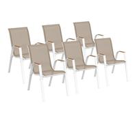IDMarket - Lot de 6 chaises de jardin empilables NOUMEA en métal et textilène en blanc et bois