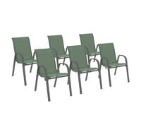 IDMARKET Lot de 6 chaises de jardin LYMA métal et textilène empilables vert olive et gris