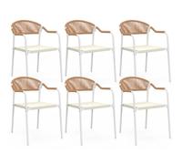 IDMarket - Lot de 6 chaises de Jardin Madeira métal Blanc Cordage et textilène Beige et rotin Clair