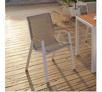 IDMARKET Lot de 6 chaises de jardin NOUMEA métal et textilène empilables blanc et bois
