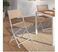 Lot de 6 chaises de jardin pliantes BASTIA métal et textilène blanc et beige taupe